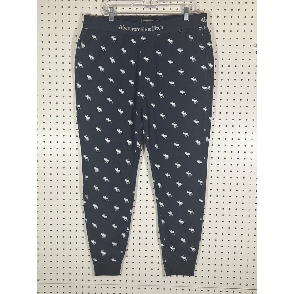 Abercrombie & Fitch Mens Navy Blue Moose Print Sleep Jogger Pajama Pants XL